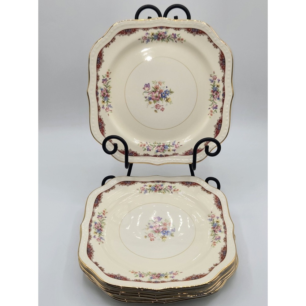 Eggshell Georgian Homer Laughlin K47N5 Square Salad Plates Set of 8 Floral Gold
